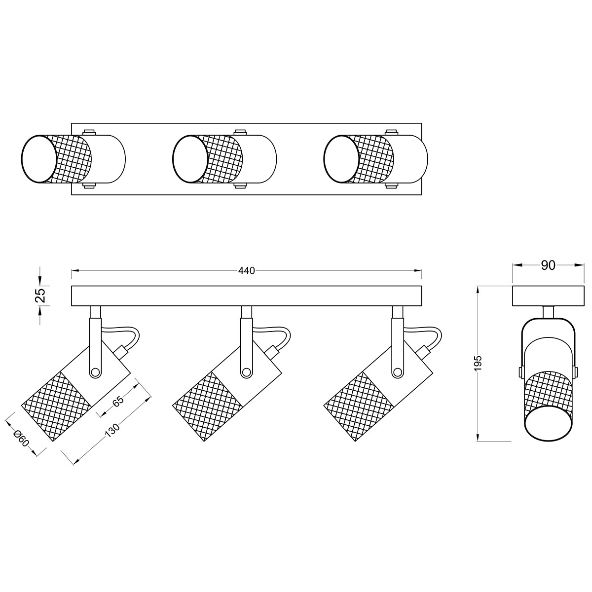 Spot de plafond LED - Trion Yosh - Douille E14 - 3-lumières - Rectangle - Mat Noir - Aluminium