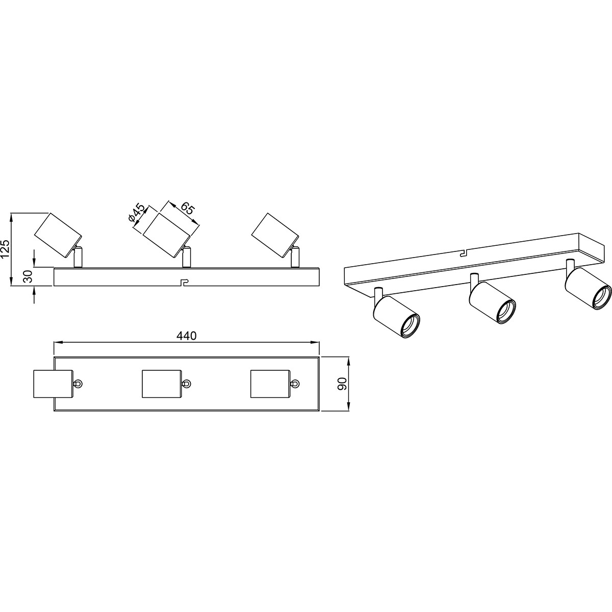 Spot de plafond LED - Trion Zuncka - Douille E27 - 3-lumières - Rectangle - Mat Nickel - Aluminium