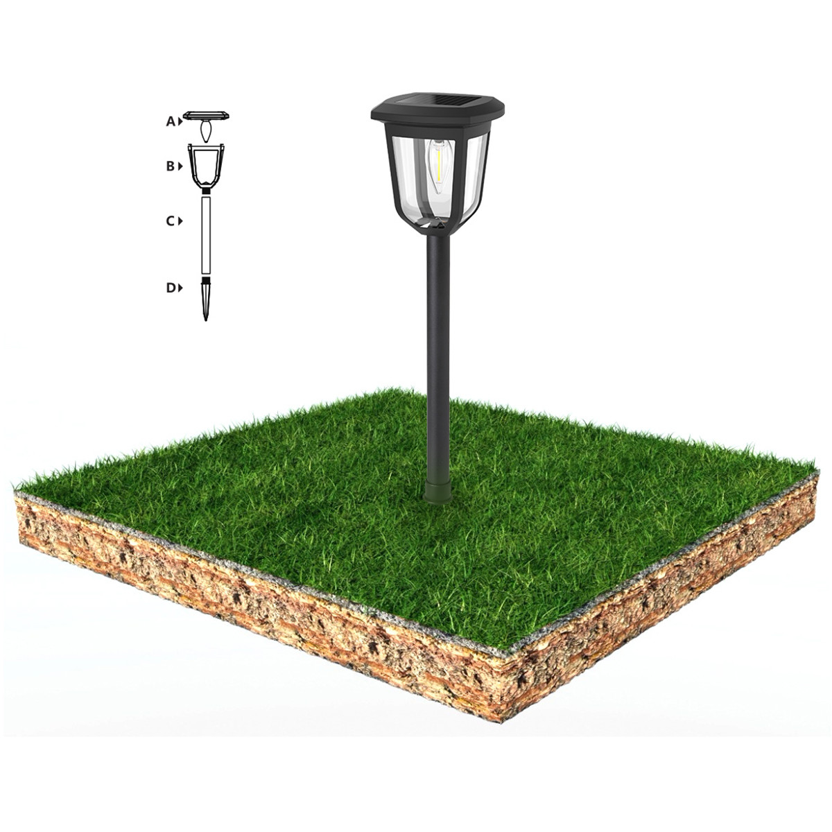 Pack Lampe de jardin à piquer solaire LED 2 - Aigi Helino - 0.3W - Blanc Chaud 3000K - Mat Noir - Plastique