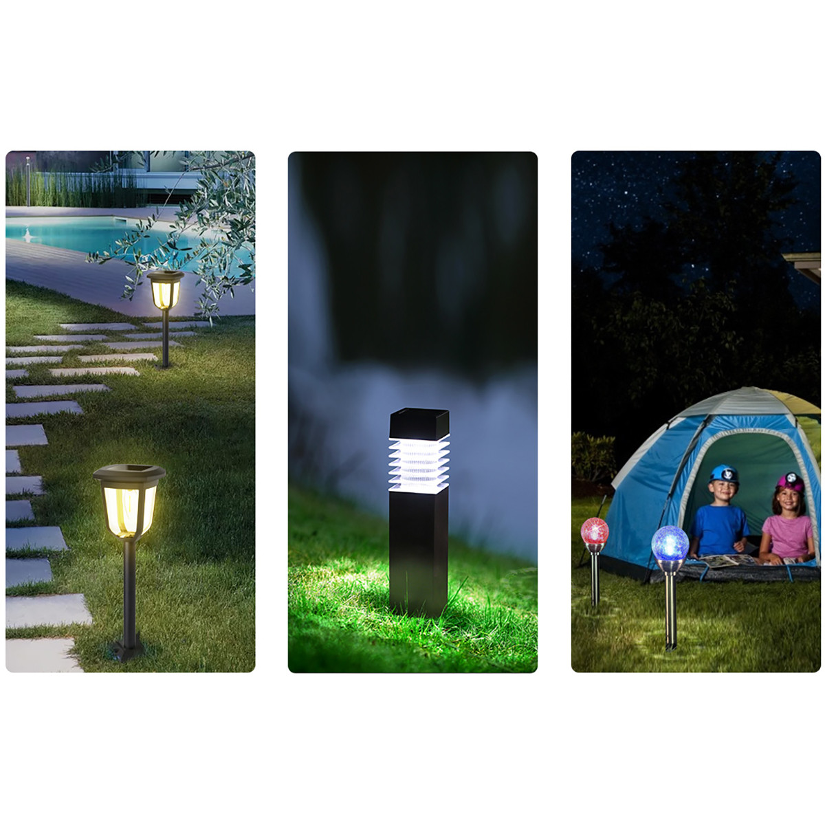 Pack Lampe de jardin à piquer solaire LED 2 - Aigi Helino - 0.3W - Blanc Chaud 3000K - Mat Noir - Plastique