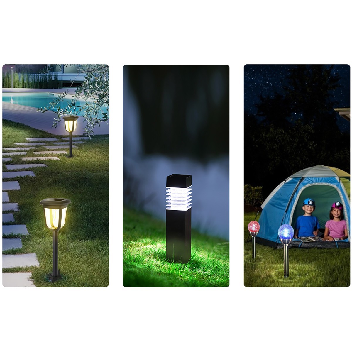 Lampe de jardin à piquer solaire LED - Aigi Alinas - 0.08W - Blanc Chaud 3000K - Mat Argent - Plastique