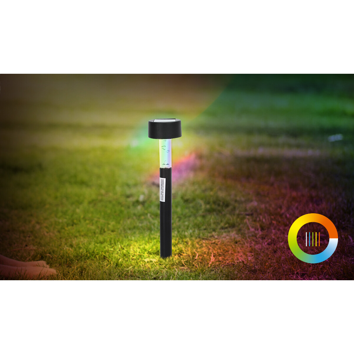 Lampe de jardin à piquer solaire LED - Capteur Jour/Nuit - Aigi Sapon - RGB - Mat Noir - Plastique