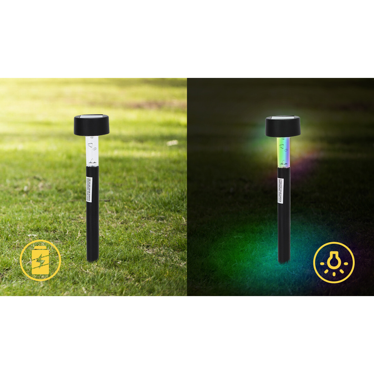 Lampe de jardin à piquer solaire LED - Capteur Jour/Nuit - Aigi Sapon - RGB - Mat Noir - Plastique