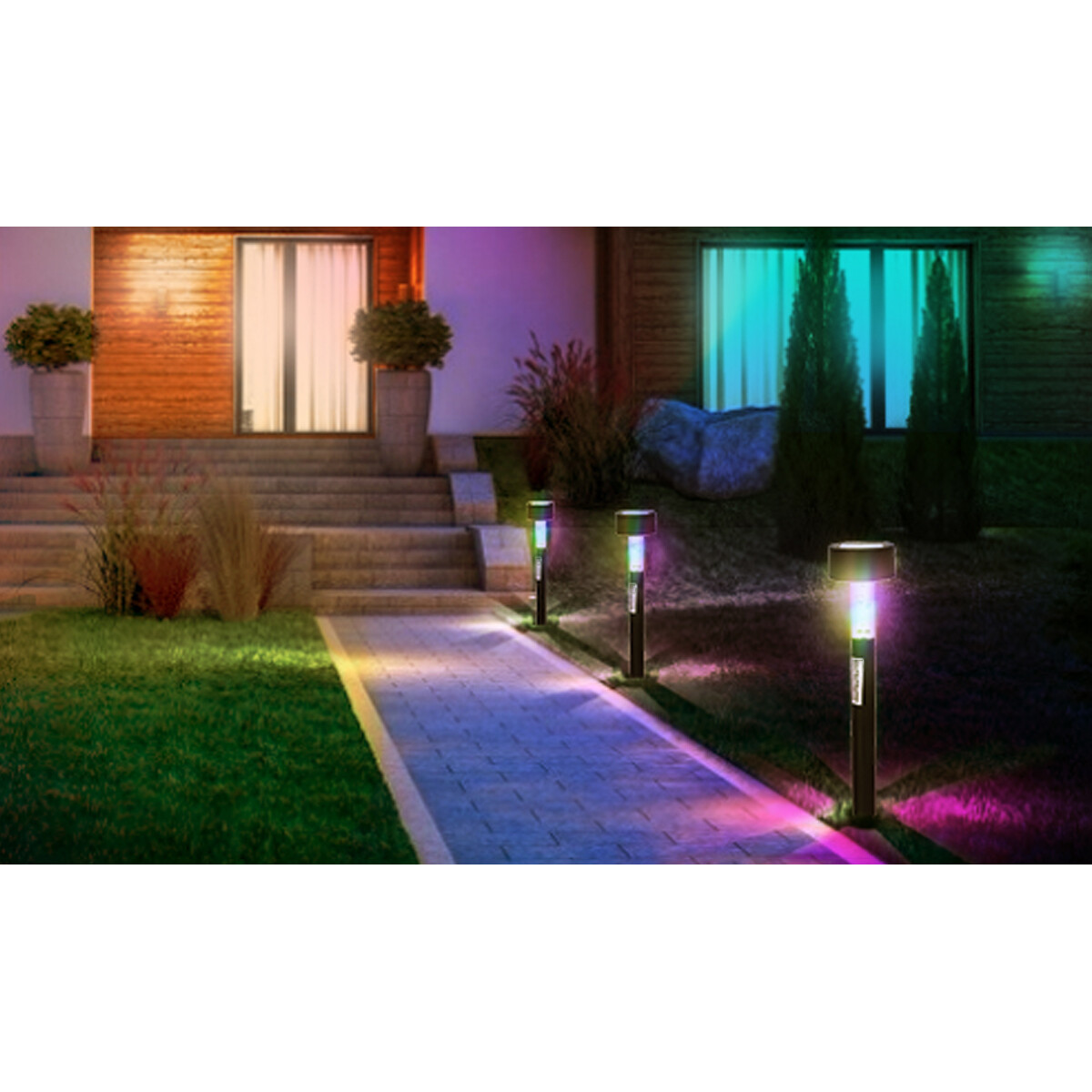 Lampe de jardin à piquer solaire LED - Capteur Jour/Nuit - Aigi Sapon - RGB - Mat Noir - Plastique