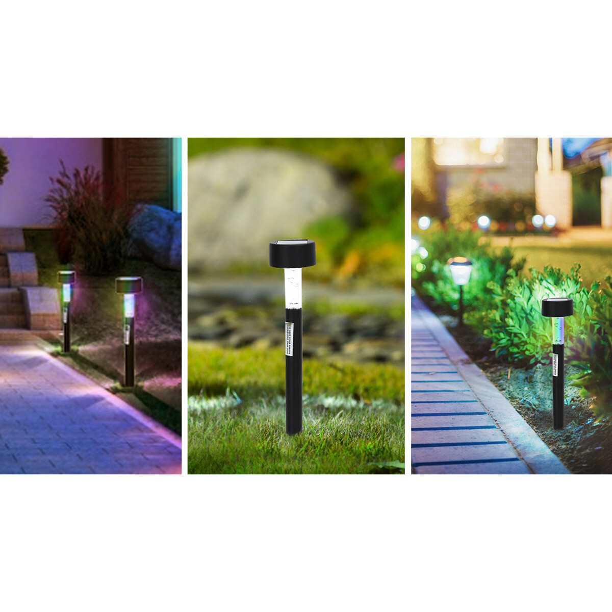 Lampe de jardin à piquer solaire LED - Capteur Jour/Nuit - Aigi Sapon - RGB - Mat Noir - Plastique