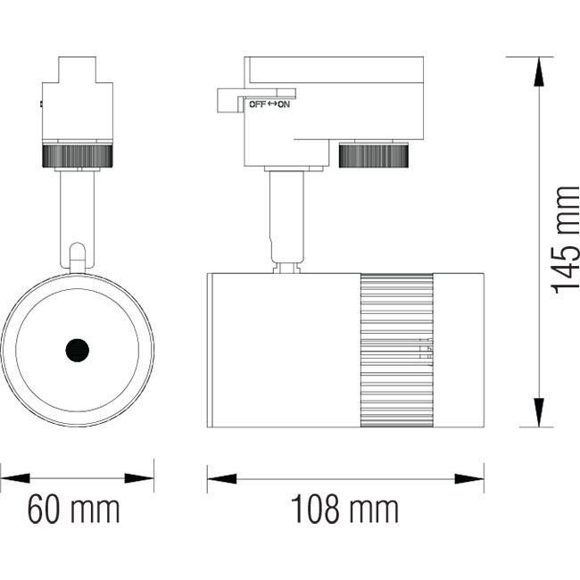 Éclairage sur rail LED - Spot sur Rail - 13W 1 Phase - Rond - Blanc Neutre 4200K - Mat Noir/Blanc Aluminium