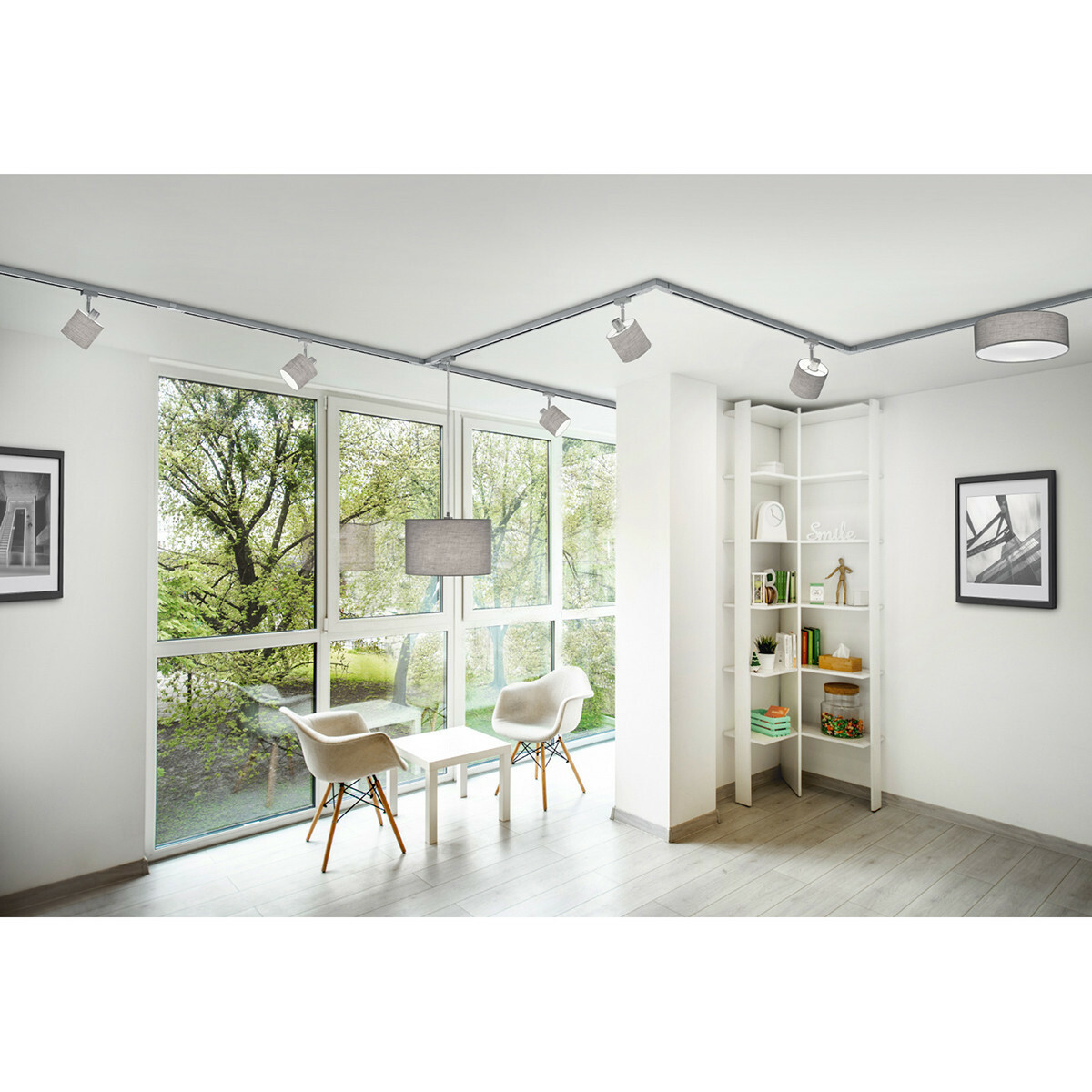 Éclairage sur rail LED - Poutre - Trion Dual Pany - 2 Phases - 6W - Blanc Chaud 3000K - Dimmable - Mat Titane - Plastique