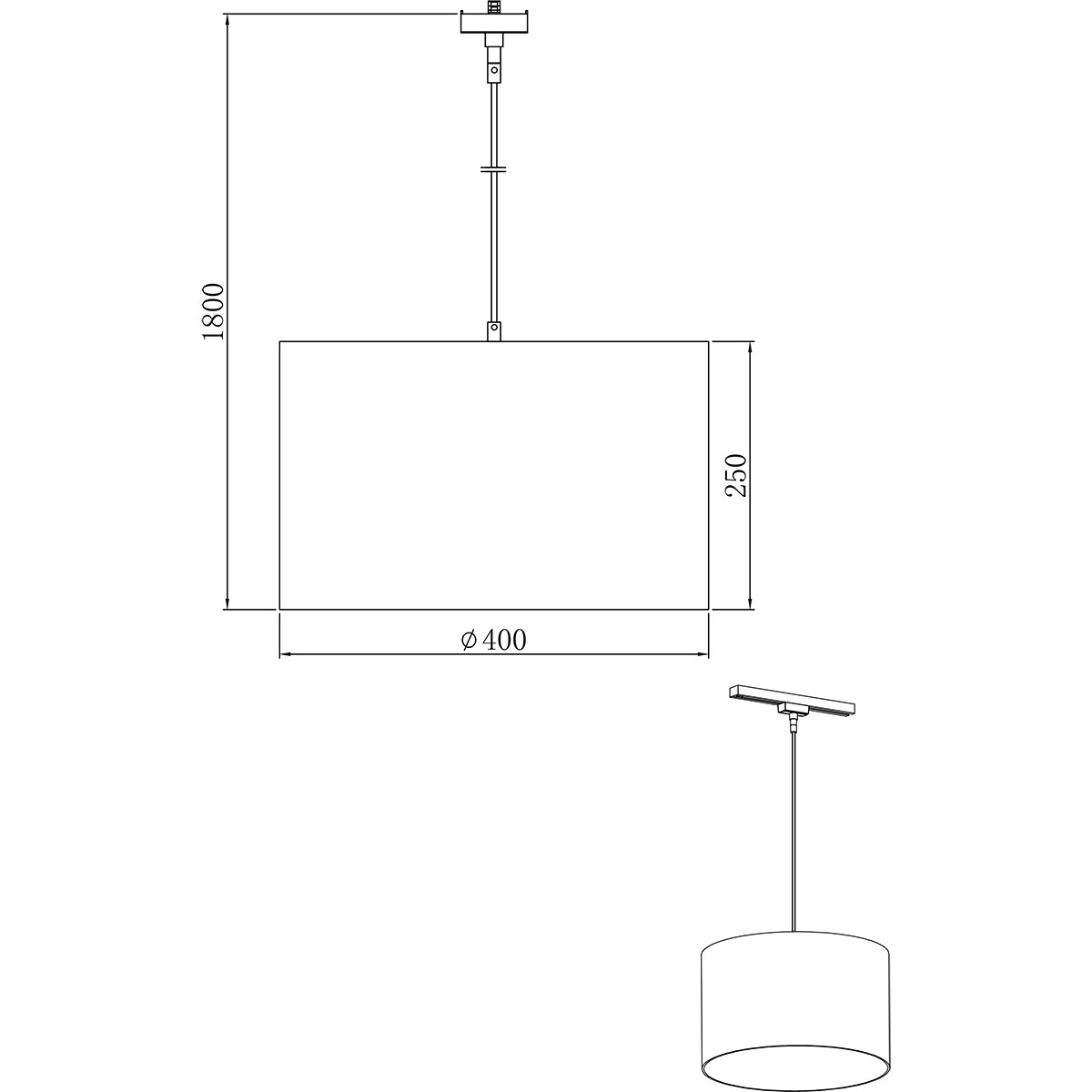 Éclairage sur rail LED - Suspension - Trion Dual Hotia - 2 Phases - Douille E27 - Rond - Mat Gris - Aluminium