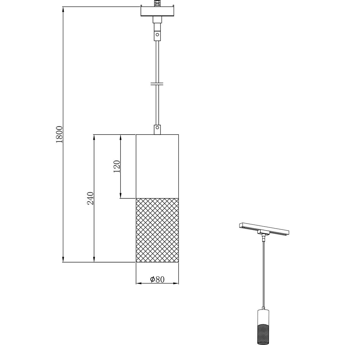 Éclairage sur rail LED - Suspension - Trion Dual Yosh - 2 Phases - Douille E27 - Rond - Mat Noir - Aluminium