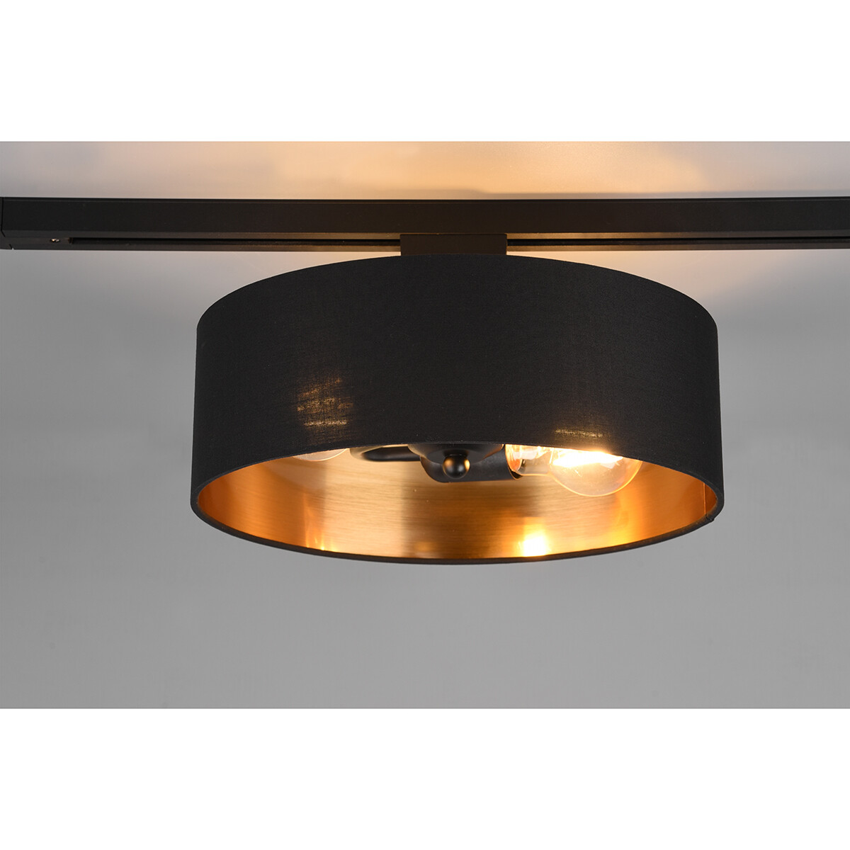 Éclairage sur rail LED - Lampe de Plafond - Éclairage de Plafond - Trion Dual Hostons - 2 Phases - Douille E27 - Rond - Mat Noir/Or - Textile