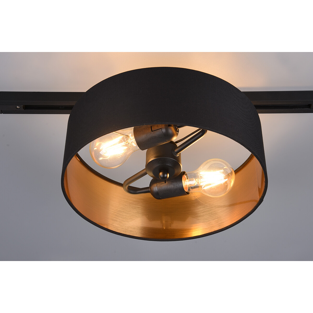 Éclairage sur rail LED - Lampe de Plafond - Éclairage de Plafond - Trion Dual Hostons - 2 Phases - Douille E27 - Rond - Mat Noir/Or - Textile