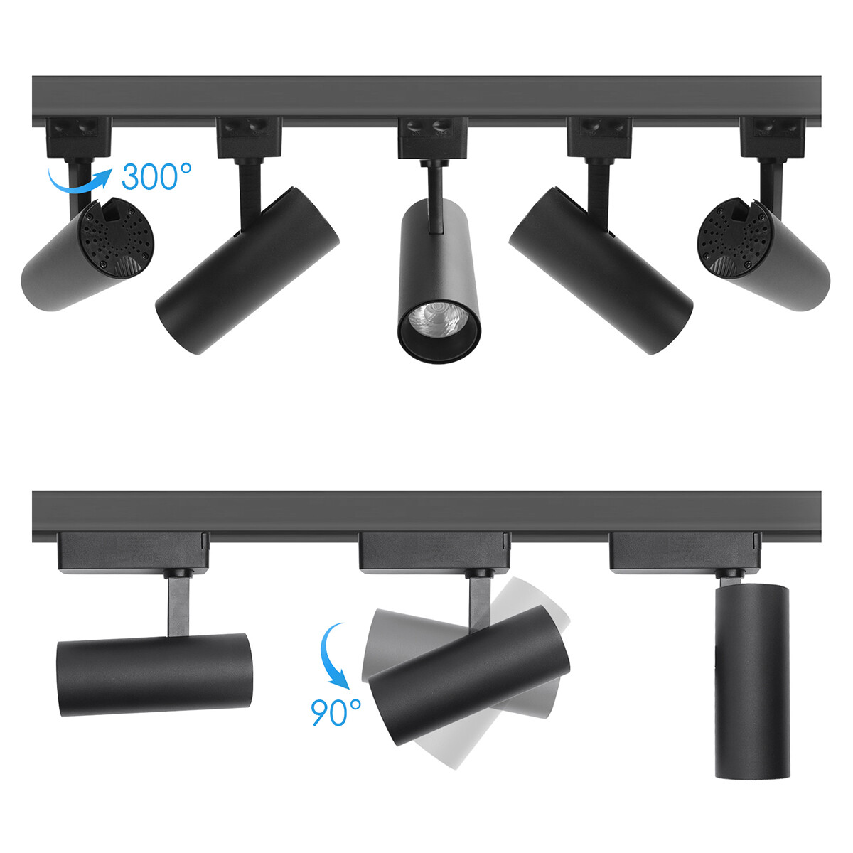 Éclairage sur rail LED - Spot sur Rail - Aigi - 1 Phase - 10W - Blanc Froid 6500K - Rond - Noir