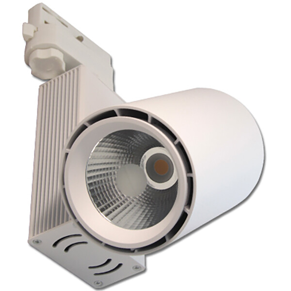 Éclairage sur rail LED - Spot sur Rail - Prixa Oron - 30W - 3 Phases - Rond - Blanc Neutre 4000K - Mat Blanc - Aluminium