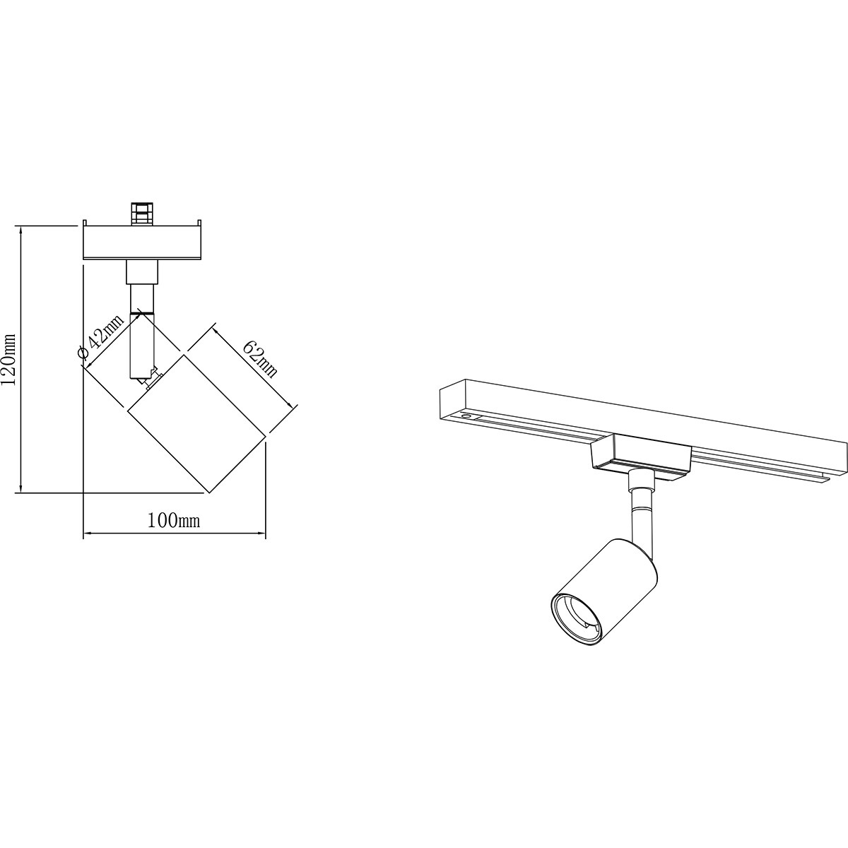 Éclairage sur rail LED - Spot sur Rail - Trion Dual Dolla - 2 Phases - Douille E27 - Rond - Mat Blanc - Aluminium