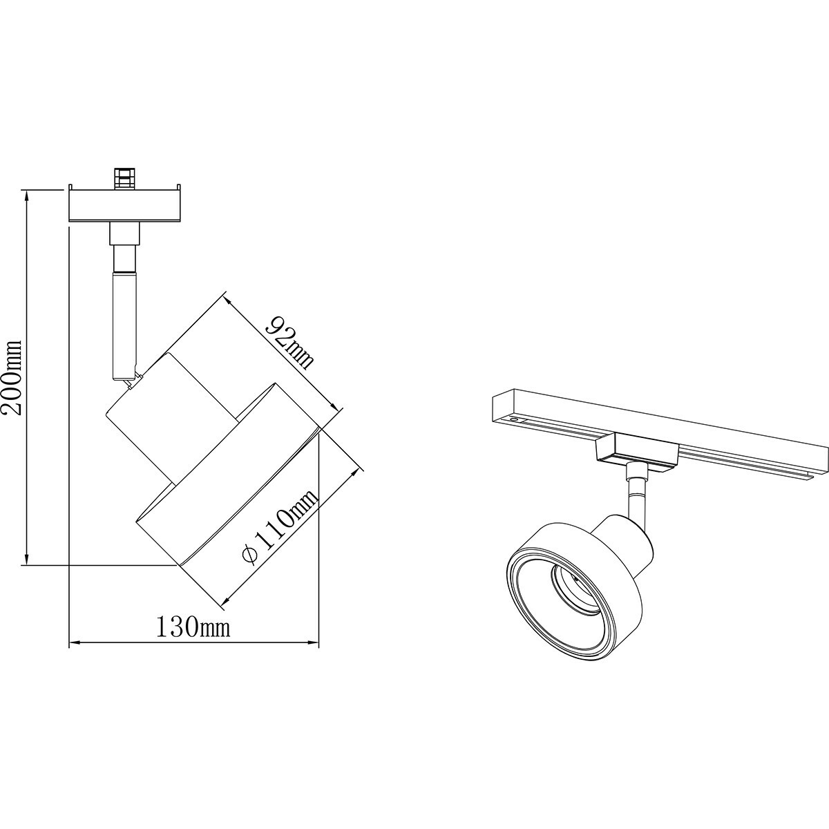 Éclairage sur rail LED - Spot sur Rail - Trion Dual Leonida - 2 Phases - Douille GU10 - Rond - Mat Noir - Aluminium