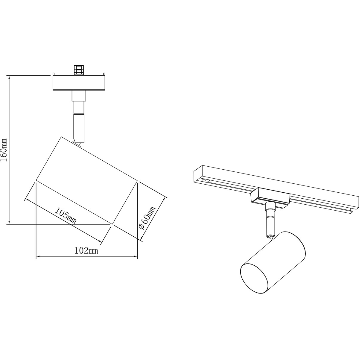 Éclairage sur rail LED - Spot sur Rail - Trion Dual Monla - 2 Phases - Douille GU10 - Rond - Mat Nickel - Aluminium