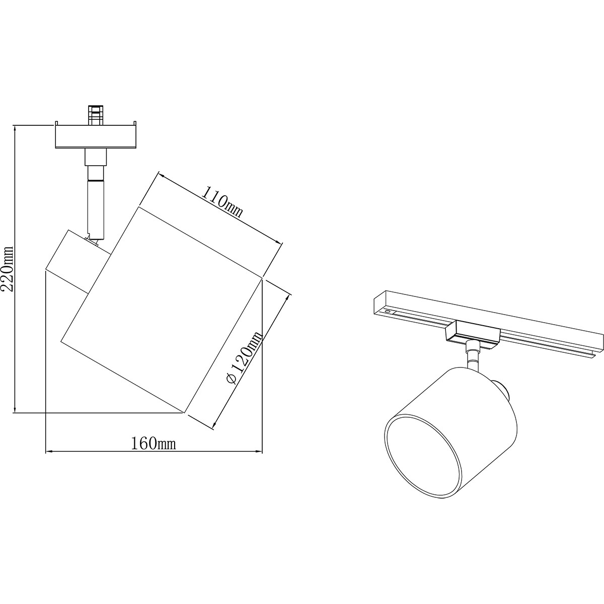 Éclairage sur rail LED - Spot sur Rail - Trion Dual Torry - 2 Phases - Douille E14 - Rond - Mat Noir/Or - Textile