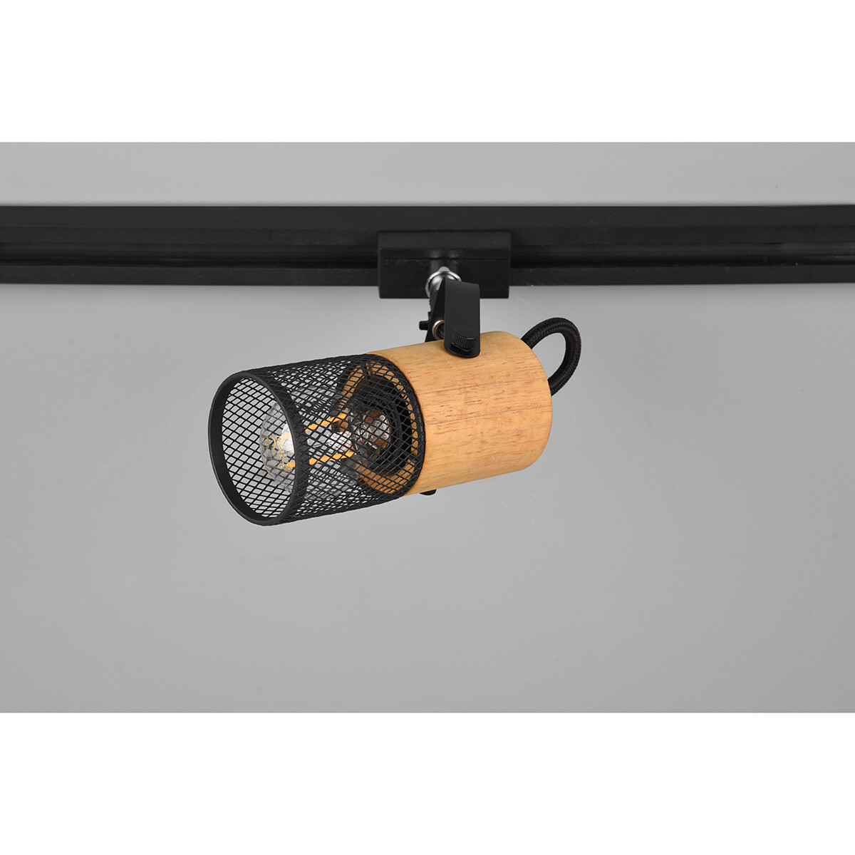 Éclairage sur rail LED - Spot sur Rail - Trion Dual Yosh - 2 Phases - Douille E14 - Rond - Mat Noir - Aluminium