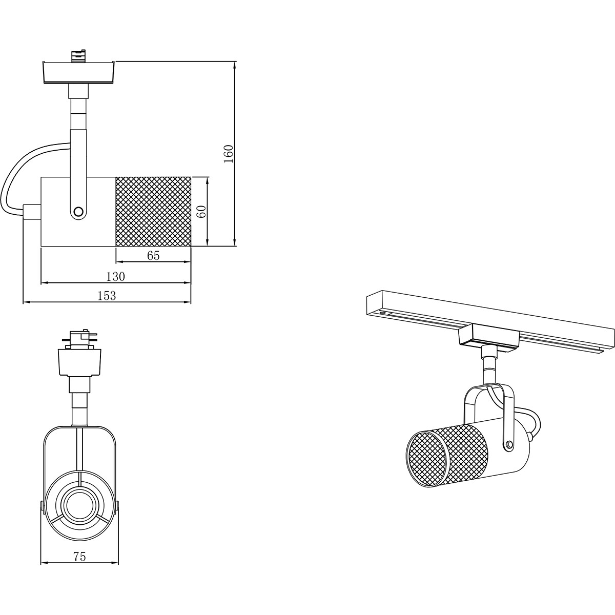 Éclairage sur rail LED - Spot sur Rail - Trion Dual Yosh - 2 Phases - Douille E14 - Rond - Mat Noir - Aluminium