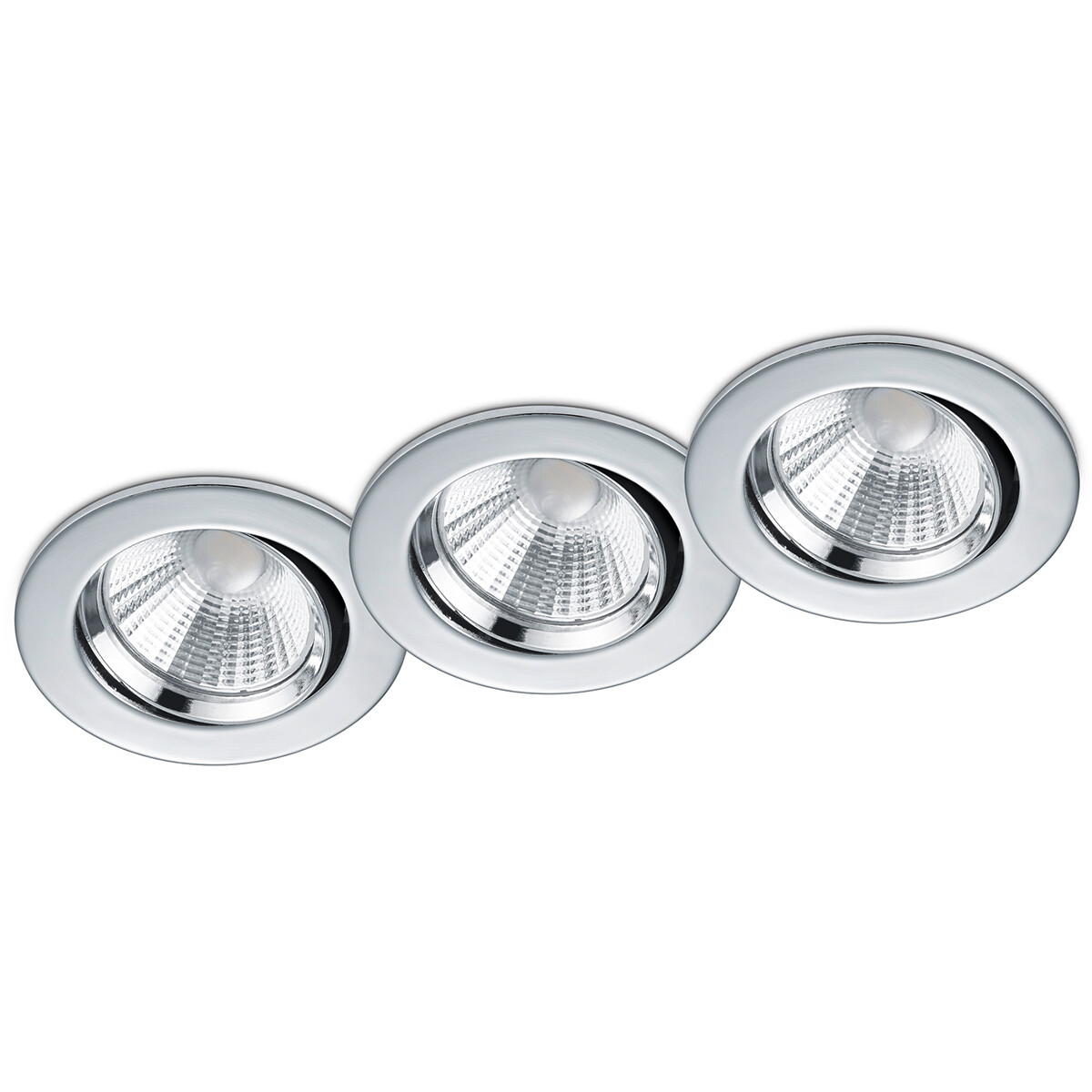 Pack de 3 Spots LED - Spot Encastré - Trion Paniro - Rond 5W - Dimmable - Blanc Chaud 3000K - Mat Chrome - Aluminium - Ø80mm