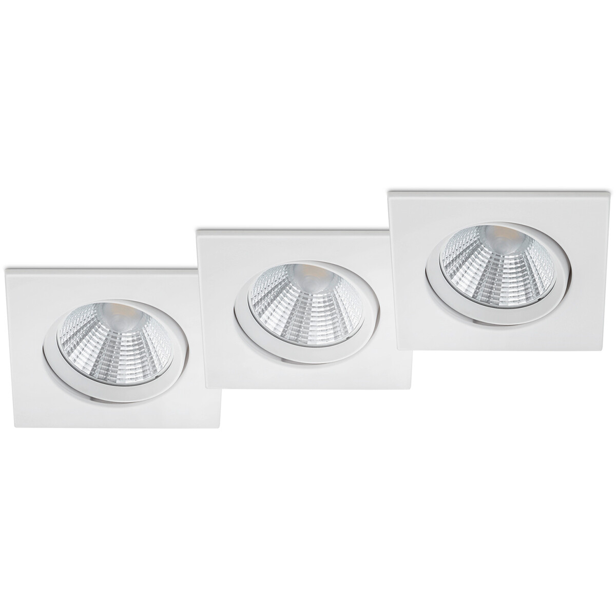 Pack de 3 Spots LED - Spot Encastré - Trion Paniro - Carré 5W - Dimmable - Blanc Chaud 3000K - Mat Blanc - Aluminium - 80mm