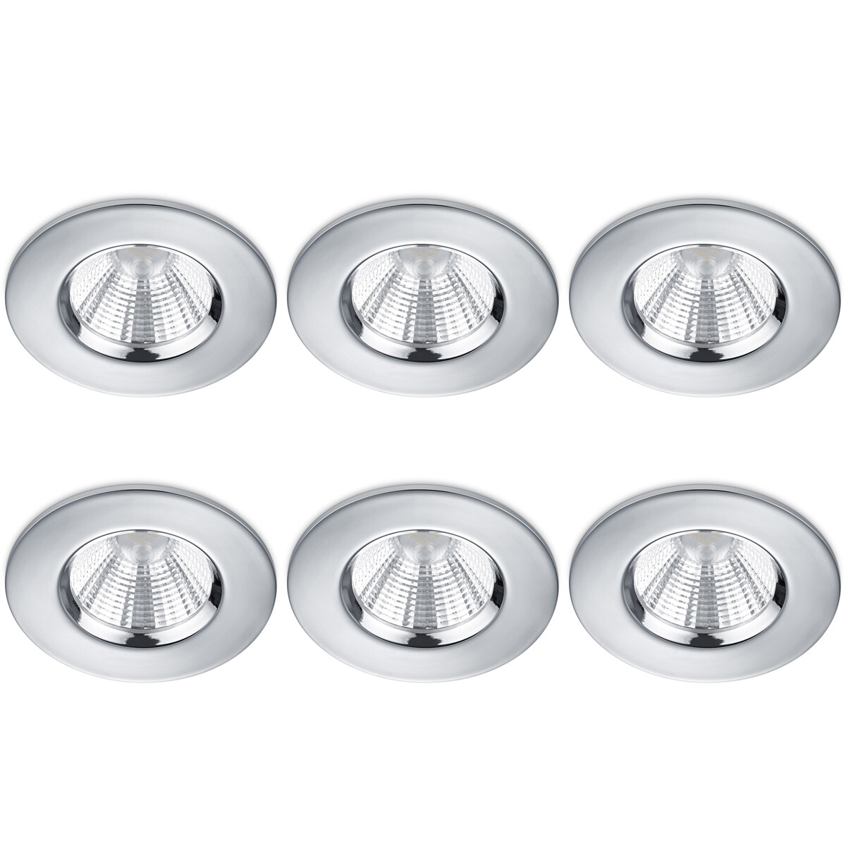 Pack de 6 Spots LED - Spot Encastré - Trion Zagrona - 5W - Étanche IP65 - Dimmable - Blanc Chaud 3000K - Chrome Brillant - Aluminium - Rond