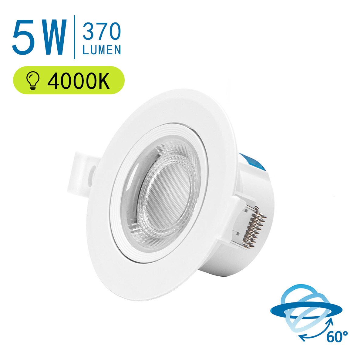 Spot LED - Spot Encastré - Aigi Lola - 5W - Blanc Neutre 4000K - Rond - Mat Blanc - Aluminium