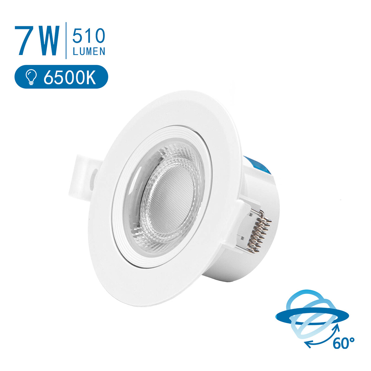 Spot LED - Spot Encastré - Aigi Lola - 7W - Blanc Froid 6500K - Rond - Mat Blanc - Aluminium