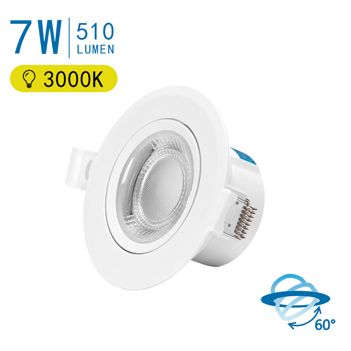 Spot LED - Spot Encastré - Aigi Lola - 7W - Blanc Chaud 3000K - Rond - Mat Blanc - Aluminium