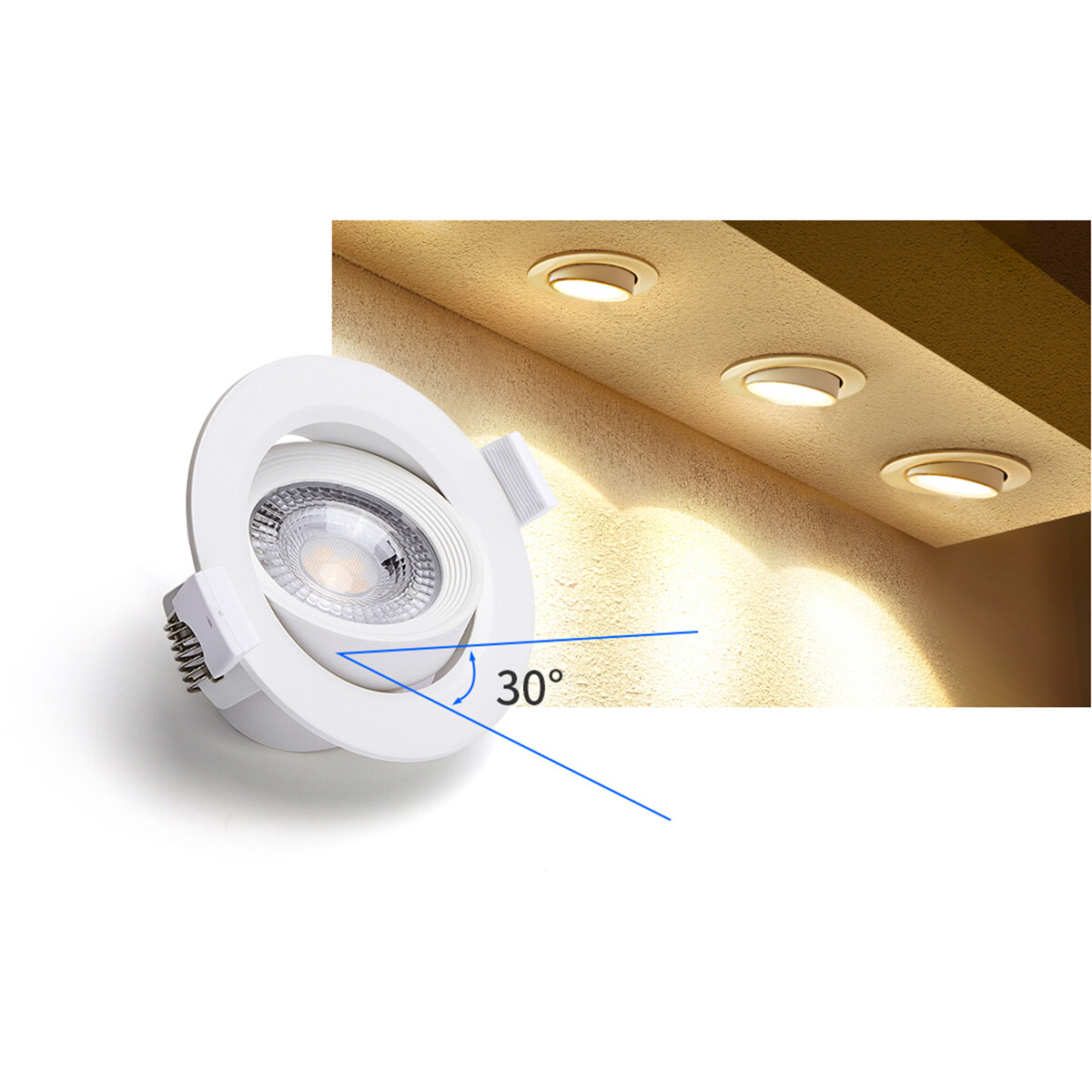 Spot LED - Spot Encastré - Aigi Nilona - 5W - Blanc Froid 6500K - Rond - Inclinable - Mat Blanc - Aluminium