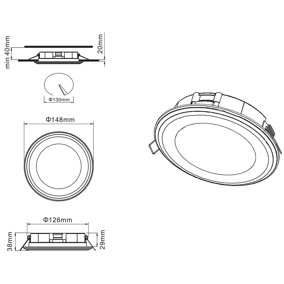 Spot LED - Spot Encastré - Trion Auran - 10W - Blanc Chaud 3000K - Rond - Mat Chrome - Plastique