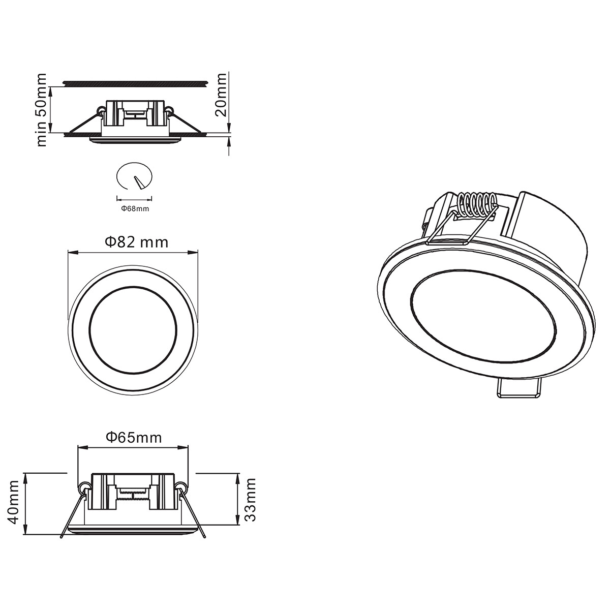 Spot LED - Spot Encastré - Trion Auran - 5W - Blanc Chaud 3000K - Rond - Mat Chrome - Plastique