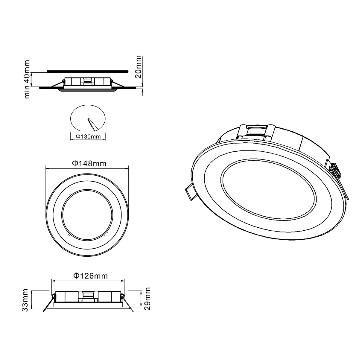 Spot LED - Spot Encastré - Trion Cynomi - 10W - Blanc Chaud 3000K - Rond - Mat Chrome - Plastique - Ø140mm