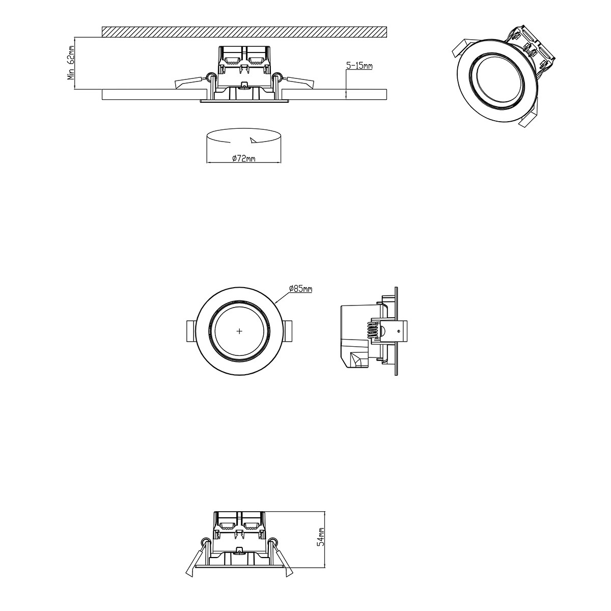 Spot LED - Spot Encastré - Trion Paniro - Rond 5W - Dimmable - Blanc Chaud 3000K - Mat Chrome - Aluminium - Ø80mm