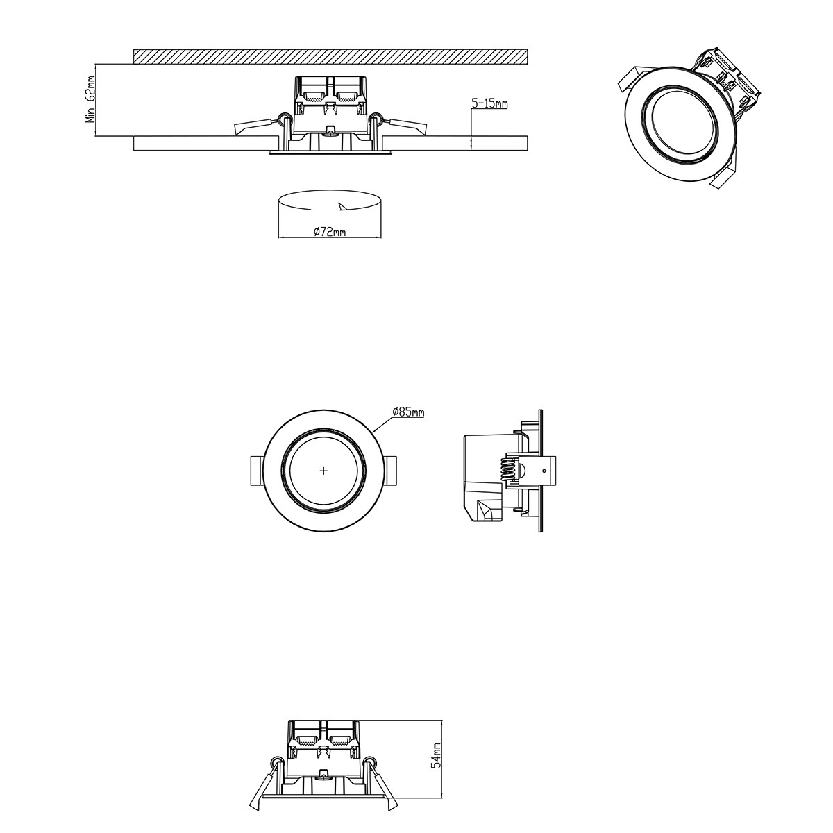 Spot LED - Spot Encastré - Trion Paniro - Rond 5W - Dimmable - Blanc Chaud 3000K - Mat Nickel - Aluminium - Ø80mm