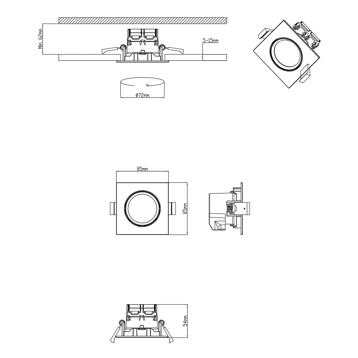 Spot LED - Spot Encastré - Trion Paniro - Carré 5W - Dimmable - Blanc Chaud 3000K - Mat Nickel - Aluminium - 80mm