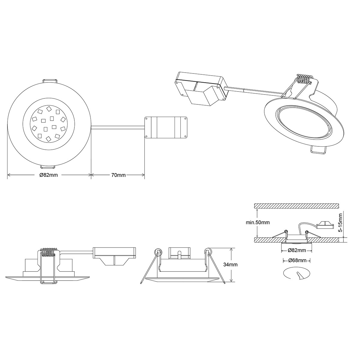 Spot LED - Spot Encastré - Trion Roluno - 5W - Blanc Chaud 3000K - Rond - Mat Chrome - Aluminium - Ø80