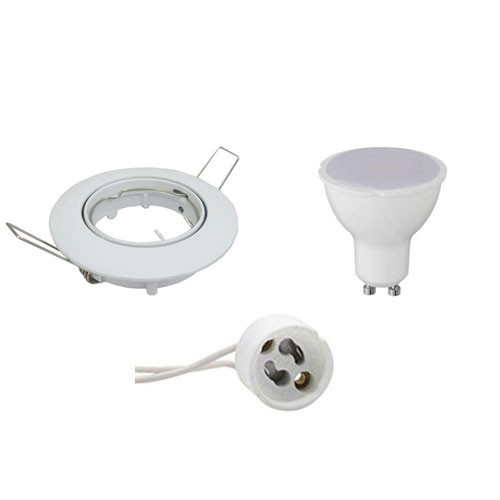 Set de spots LED - Douille GU10 - Rond Encastré - Blanc Brillant - 4W - Blanc Neutre 4200K - Inclinable Ø82mm