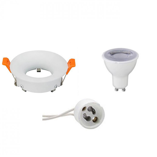 Set de spots LED - Douille GU10 - Dimmable - Rond Encastré - Mat Blanc - 6W - Blanc Froid 6400K - Ø85mm