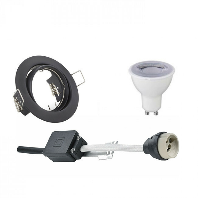 Set de spots LED - Trion - Douille GU10 - Dimmable - Rond Encastré - Mat Noir - 6W - Blanc Neutre 4200K - Inclinable Ø83mm