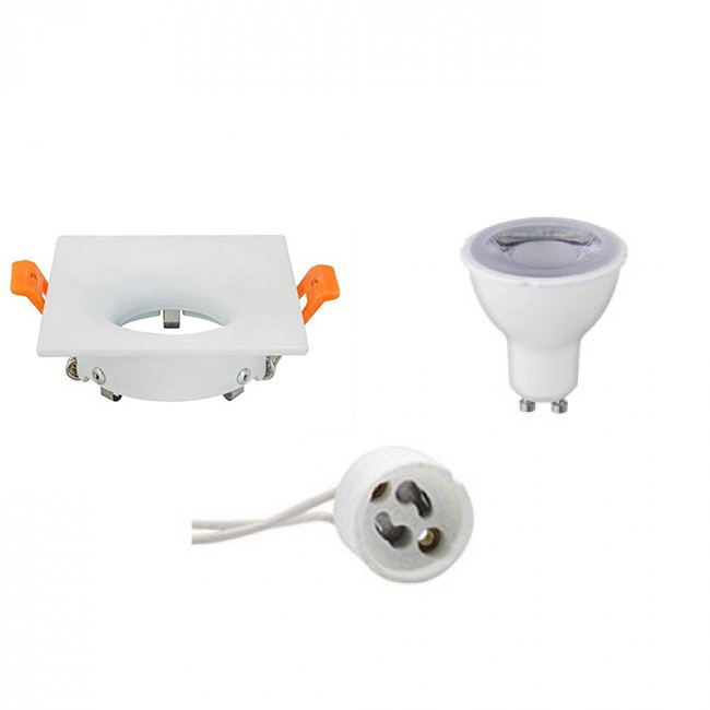 Set de spots LED - Douille GU10 - Dimmable - Carré Encastré - Mat Blanc - 6W - Blanc Froid 6400K - 85mm