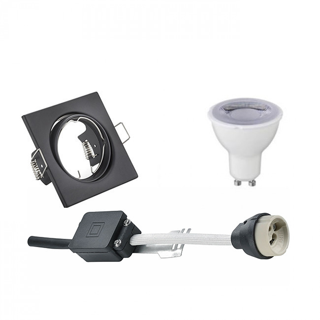 Set de spots LED - Trion - Douille GU10 - Dimmable - Carré Encastré - Mat Noir - 6W - Blanc Chaud 3000K - Inclinable 80mm