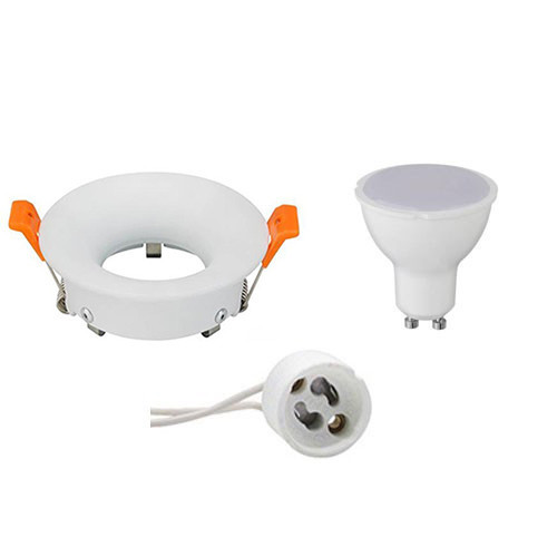 Set de spots LED - Douille GU10 - Rond Encastré - Mat Blanc - 4W - Blanc Froid 6400K - Ø85mm