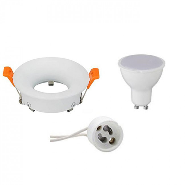 Set de spots LED - Aigi - Douille GU10 - Rond Encastré - Mat Blanc - 8W - Blanc Froid 6400K - Ø85mm