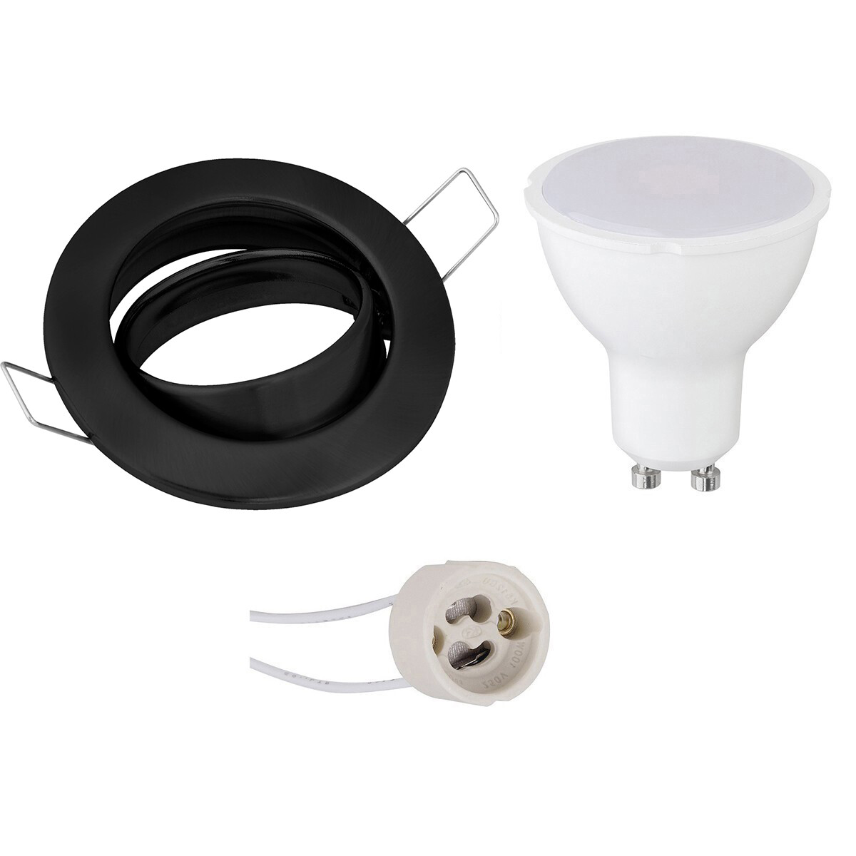 Set de spots LED - Douille GU10 - Rond Encastré - Mat Noir - 4W - Blanc Froid 6400K - Inclinable Ø82mm