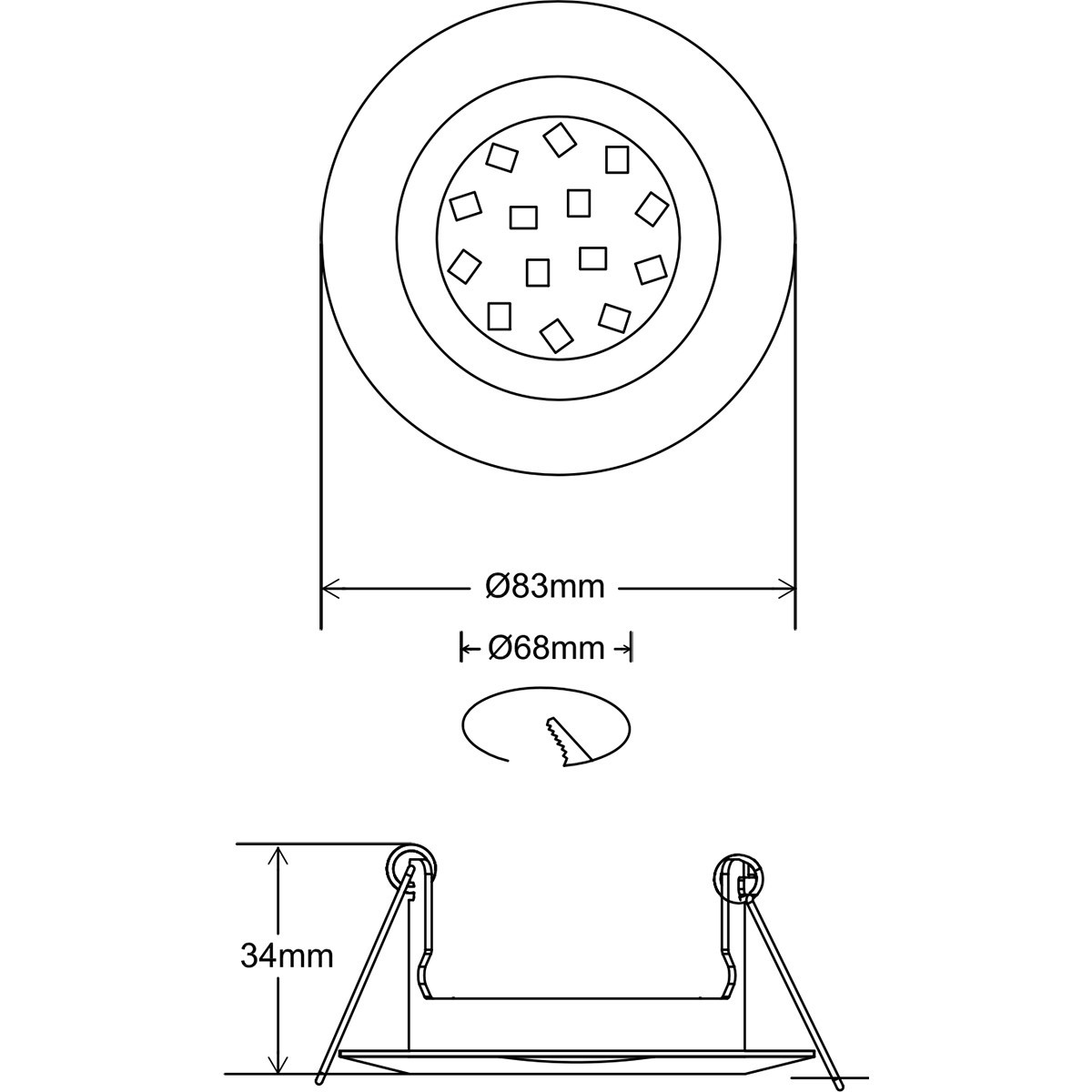 Set de spots LED - Trion - Douille GU10 - Rond Encastré - Mat Noir - 4W - Blanc Chaud 3000K - Inclinable Ø83mm