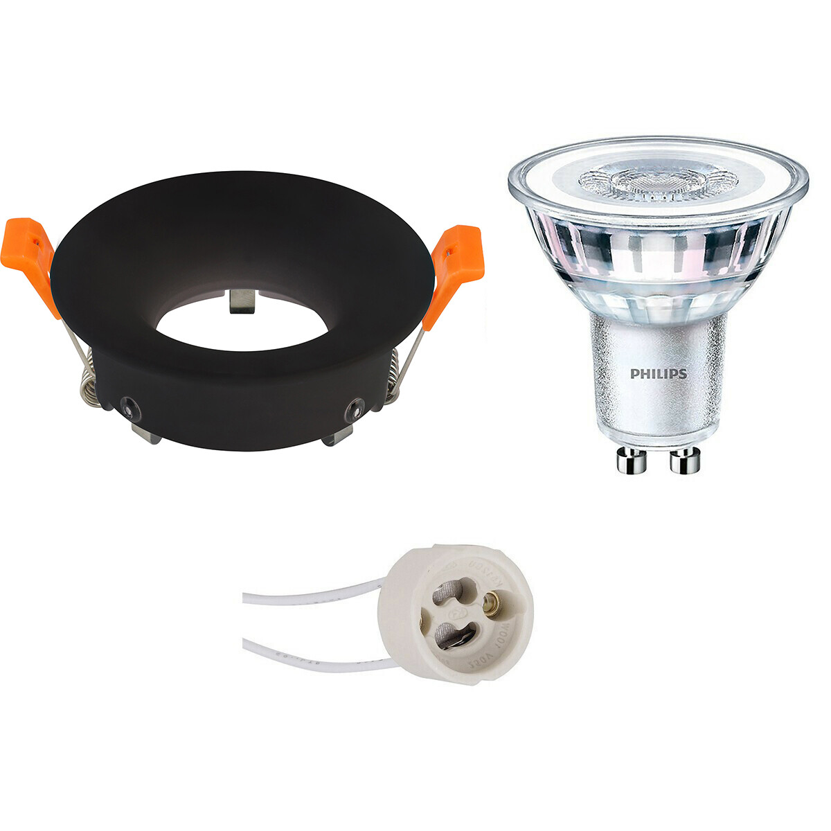 Set de spots LED - Douille GU10 - Rond Encastré - Mat Noir - Ø85mm - Philips - CorePro 827 36D - 4.6W - Blanc Chaud 2700K