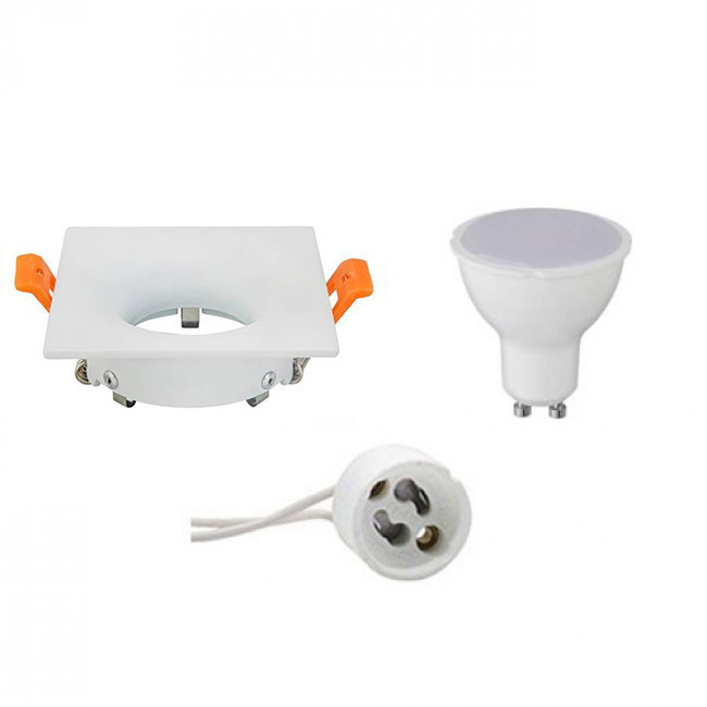 Set de spots LED - Douille GU10 - Carré Encastré - Mat Blanc - 4W - Blanc Froid 6400K - 85mm