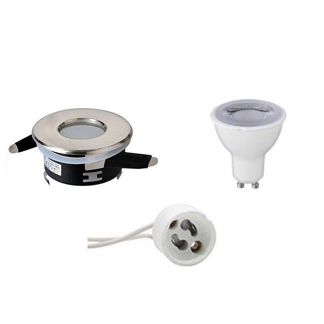 Set de spots LED - Aigi - Douille GU10 - Étanche IP65 - Dimmable - Rond Encastré - Mat Chrome - 6W - Blanc Neutre 4200K - Ø82mm