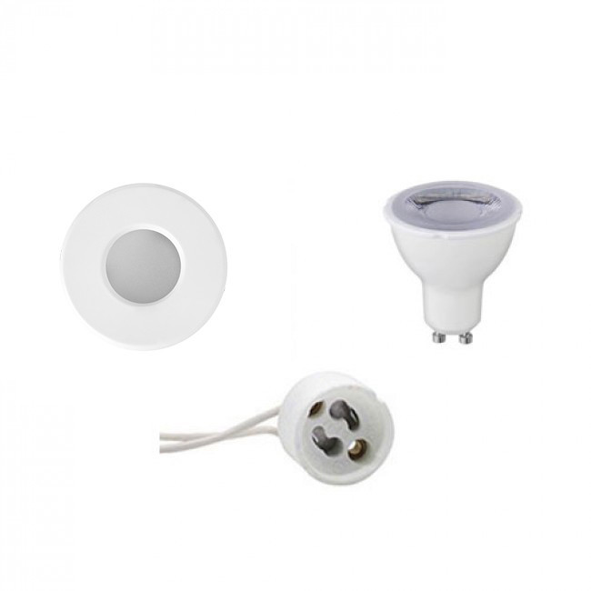 Set de spots LED - Aigi - Douille GU10 - Étanche IP65 - Dimmable - Rond Encastré - Mat Blanc - 6W - Blanc Froid 6400K - Ø82mm